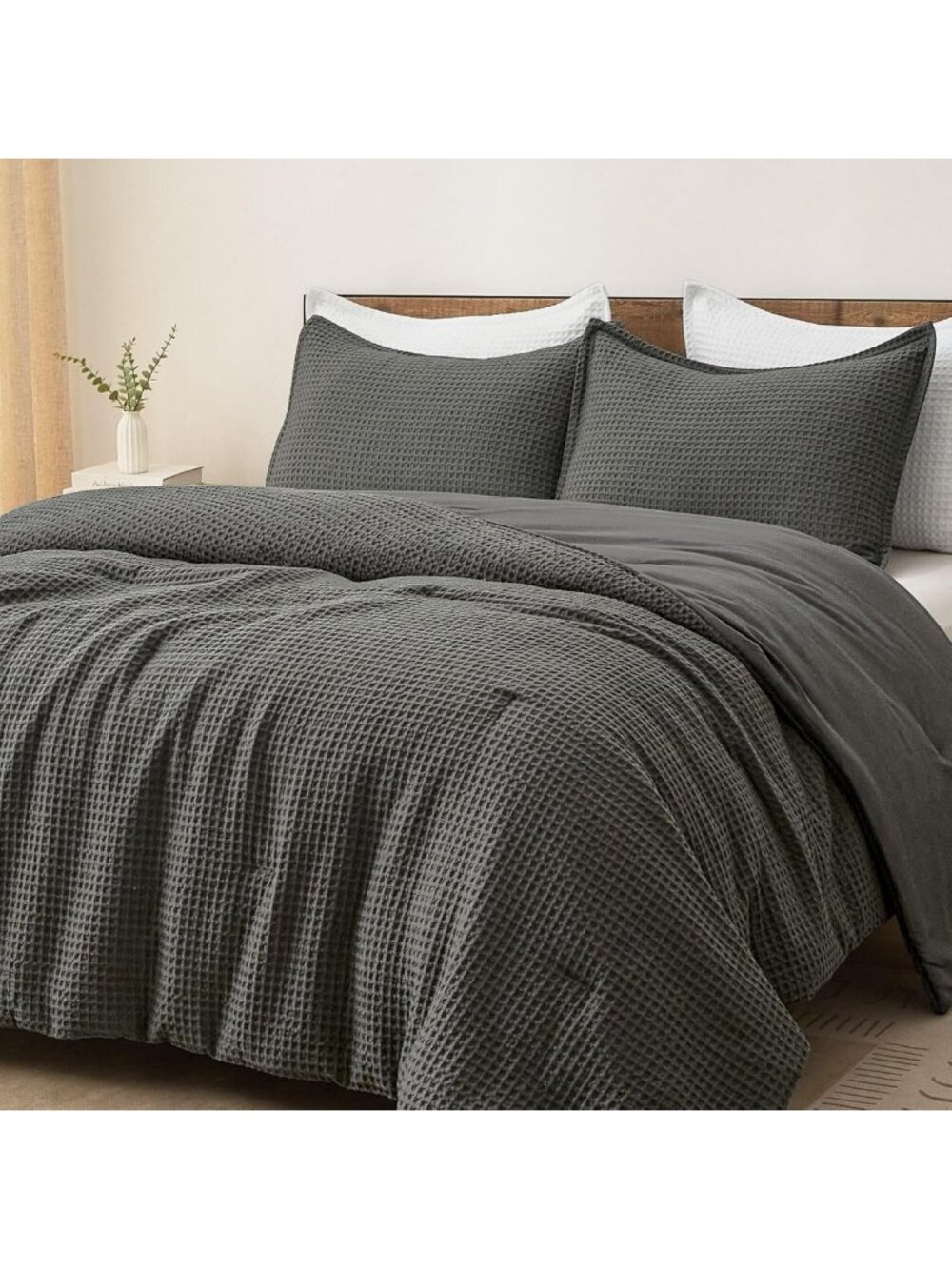 Ultra Soft Grey Waffle Comforter Set - 3 Piece King Bedding for Cozy Sleep